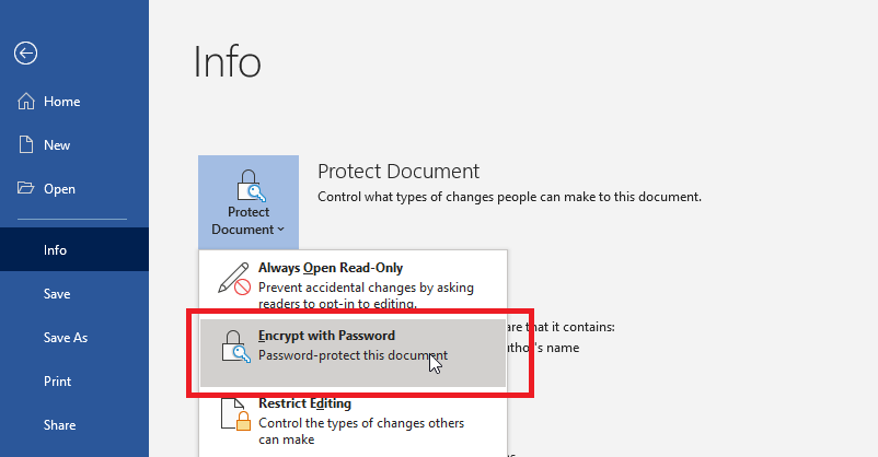 password protect a word document